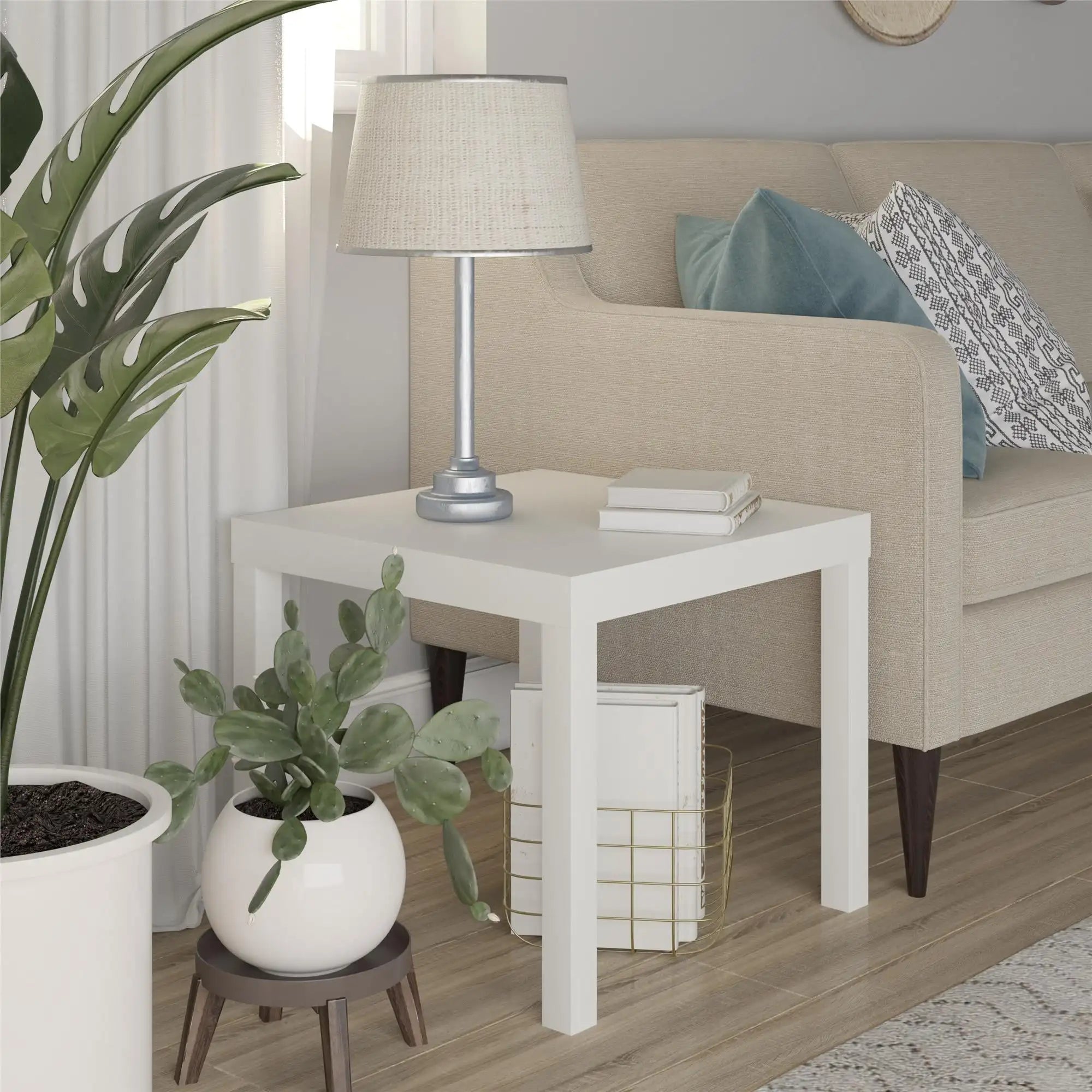 Parsons End Table, White\Black Oak\Canyon Walnut mesa  table side  living room furniture Table